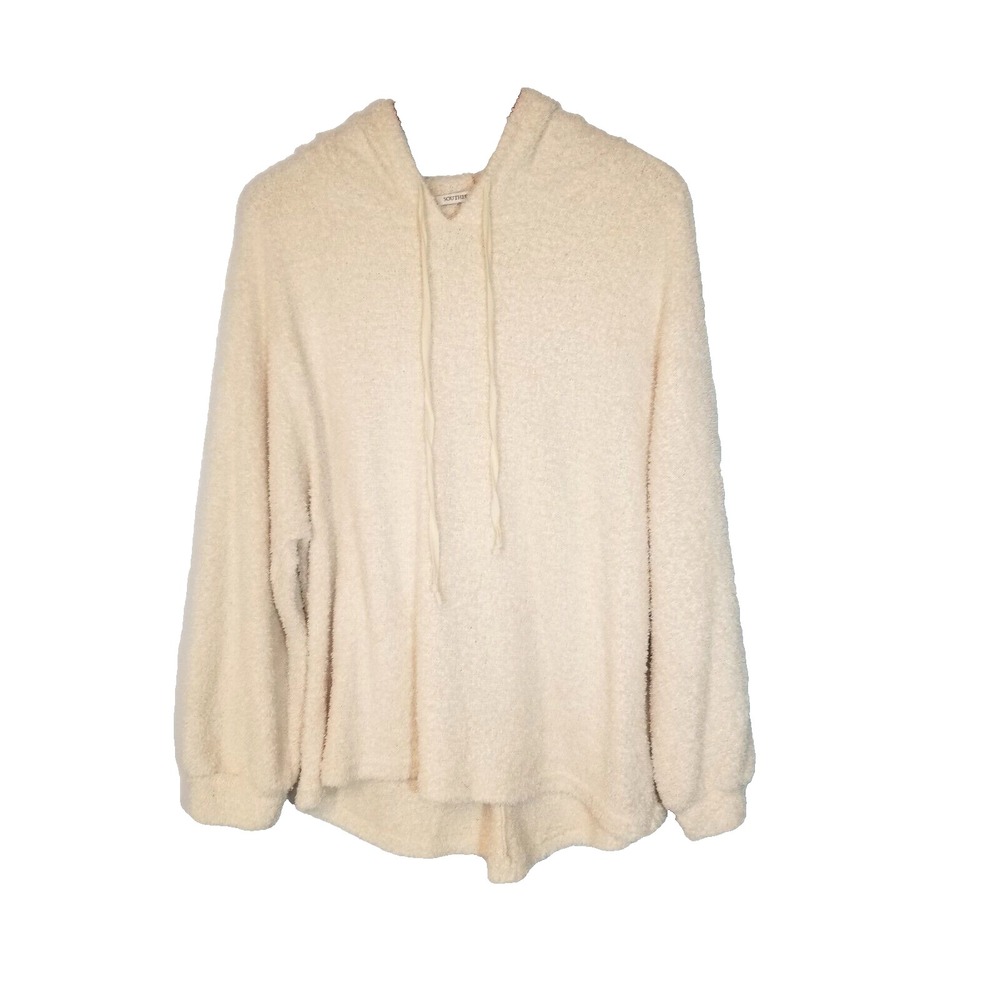 Southern Couture Cream Fuzzy Oversized Hoodie Soft Hi/Low‎ Hem w/Tie Size Small